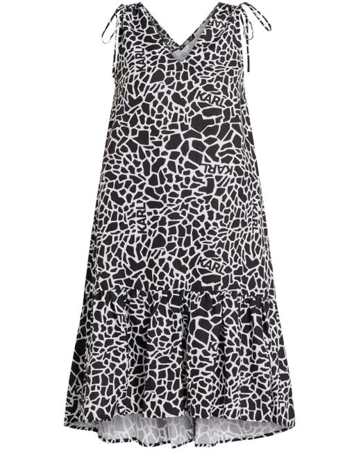 Karl Lagerfeld White Animal-Print V-Neck Midi Dress