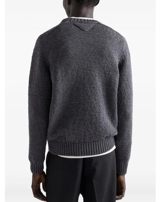Prada Blue Wool Crew-Neck Sweater for men