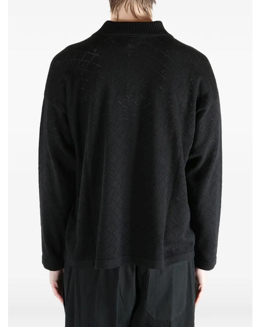 Bode Black Anisette Open-Knited Polo Shirt for men