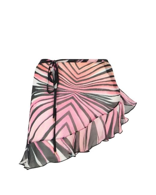 Roberto Cavalli Pink Ray Of Paradise Ruffled-Trim Mini Skirt