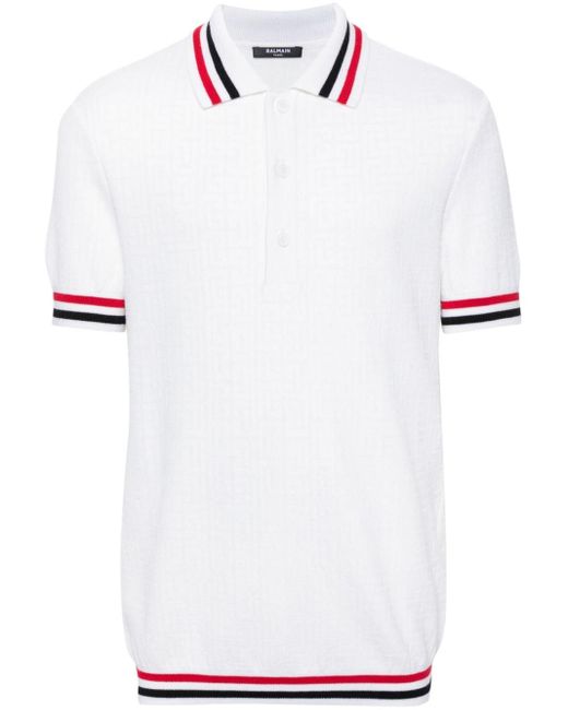 Balmain Poloshirt Met Monogram Jacquard in het White voor heren