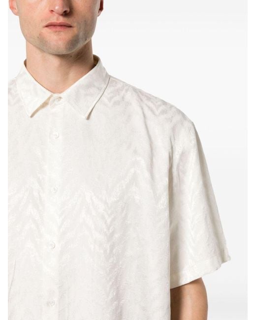 FAMILY FIRST White Short-sleeves Brocade Shirt for men