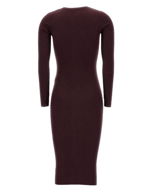 Elisabetta Franchi Purple Ribbed V-Neck Buttoned-Up Dress
