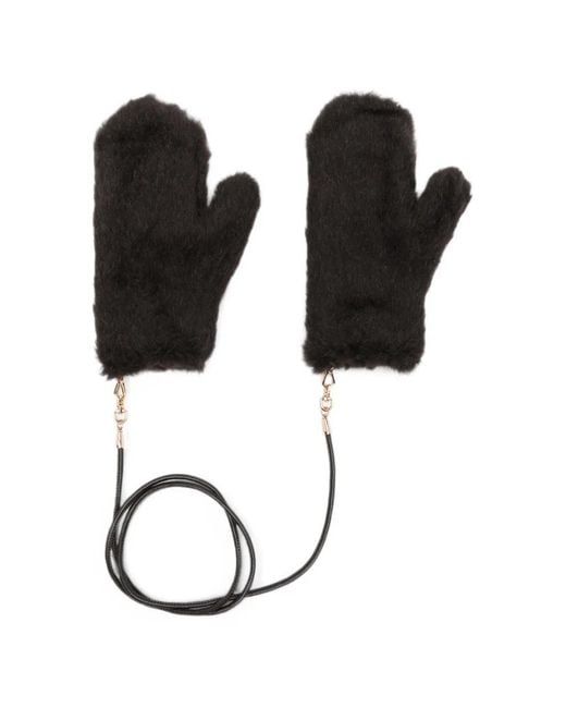 Max Mara Black Ombrato Leather-Strap Gloves