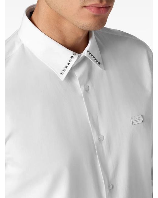 Philipp Plein White Studded Logo Poplin Button-Down Shirt for men