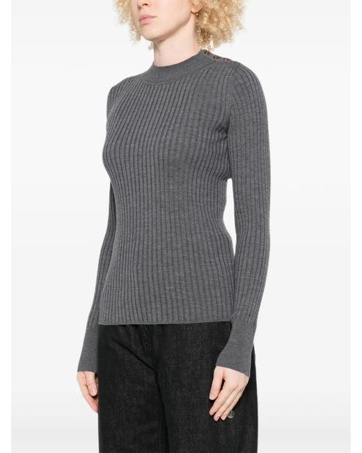 Forte Forte Gray Ribbed Turtleneck Button-detail Sweater