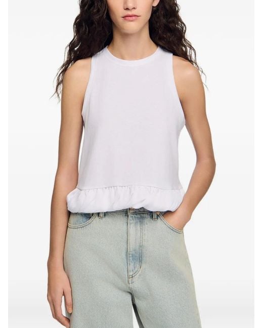 Sandro White Ruffled Tank Top