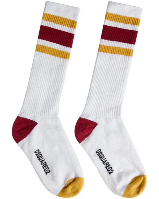 DSquared² White Stripe-detail Ribbed Socks for men