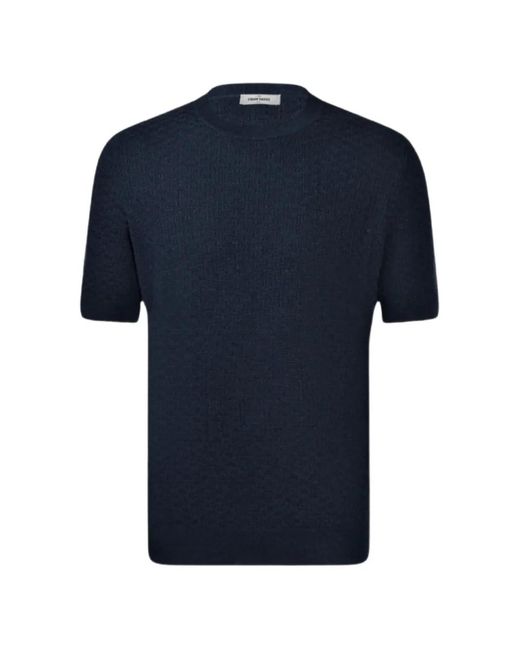 Gran Sasso Blue Short-Sleeve Silk Sweater for men