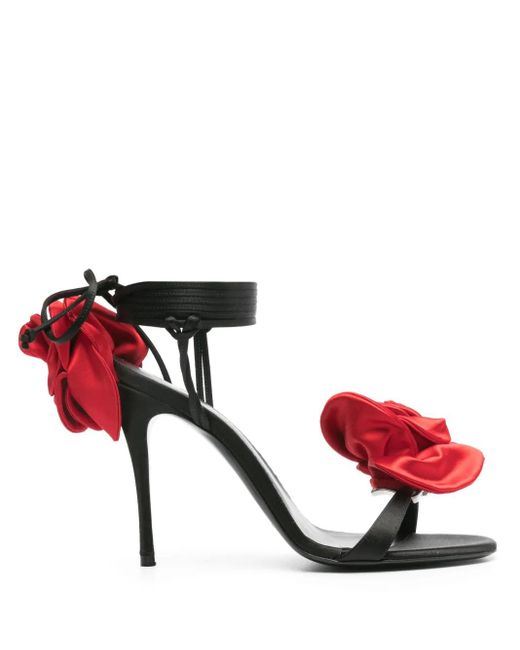 Magda Butrym Red 105Mm Floral-Appliqué Satin Sandals