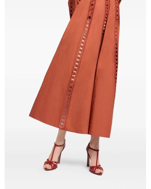 Elie Saab Orange Cotton Midi Skirt