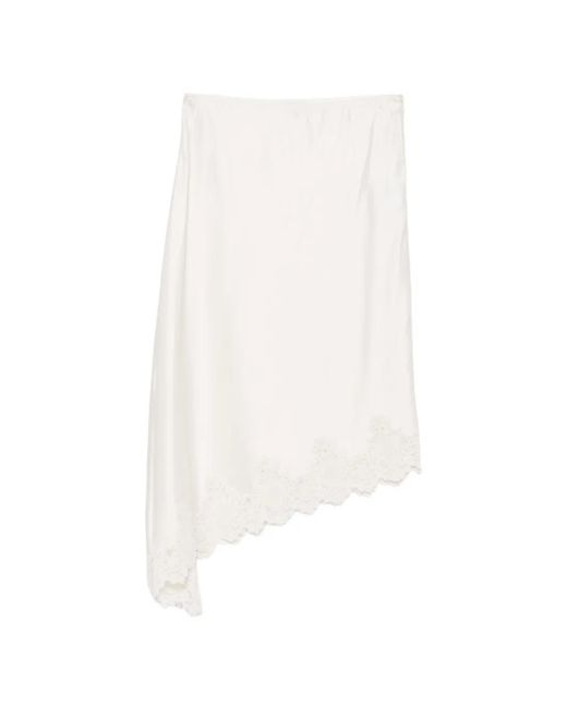 Sandro White Lace-Trim Asymmetric Midi Skirt