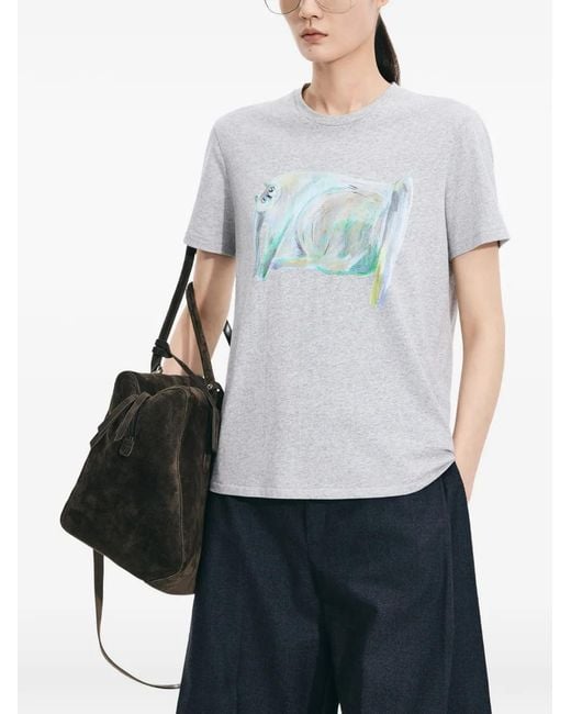 JNBY Gray Cat-Print Short-Sleeve T-Shirt