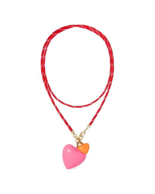 Roxanne Assoulin Red Happy Cord Heart-Pendant Necklace