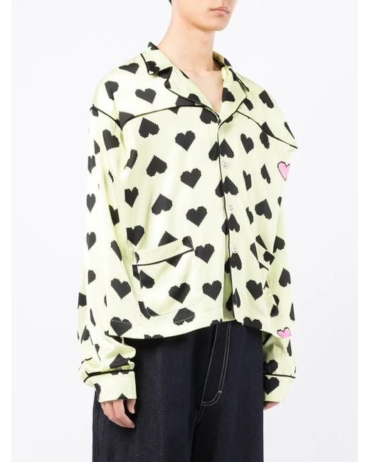 Natasha Zinko Green Pixel-Heart Print Shirt
