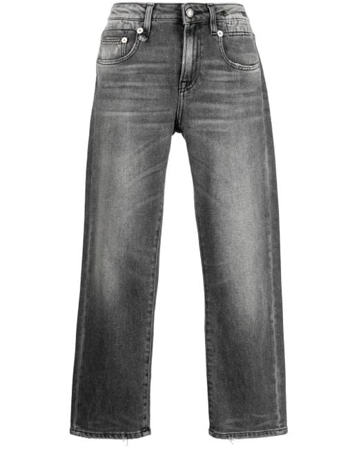 R13 Gray Distressed-Effect Cropped Jeans