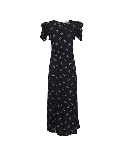 Mar De Margaritas Black Kristel Ruffled-Sleeves Print Dress