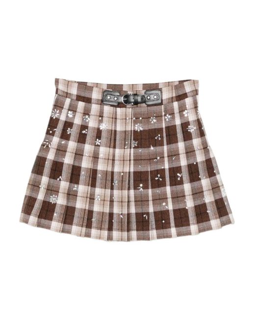 Maje Brown Check-Pattern Belted Skirt