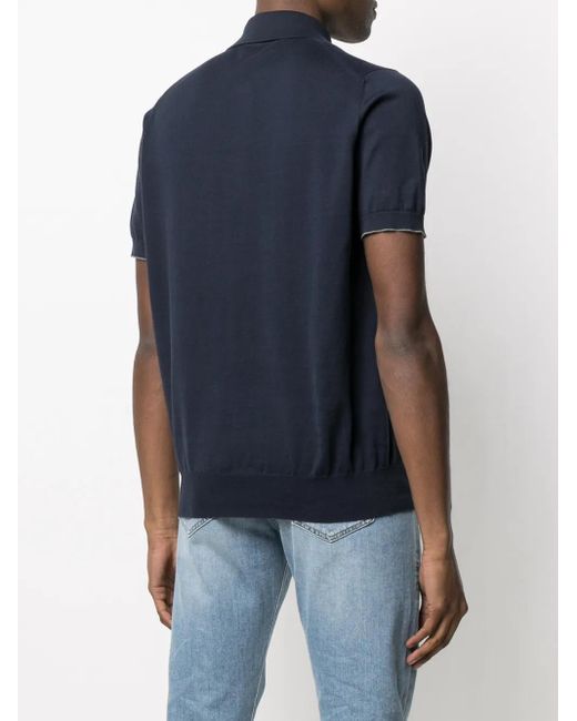 Brunello Cucinelli Fijngebreid Poloshirt in het Blue voor heren