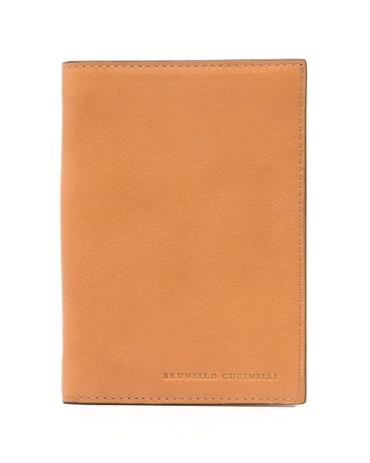 Portefeuille en cuir à logo embossé Brunello Cucinelli pour homme en coloris Orange