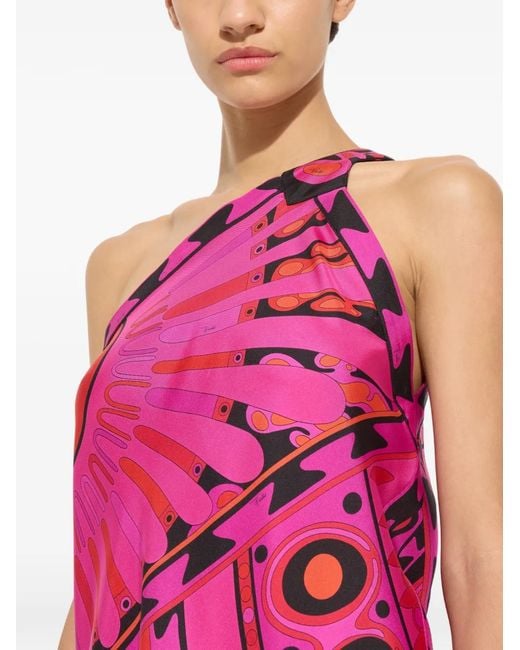 Emilio Pucci Pink Soleil-Print One-Shoulder Dress