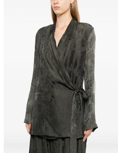Uma Wang Gray Damask-Pattern Wrap Jacket
