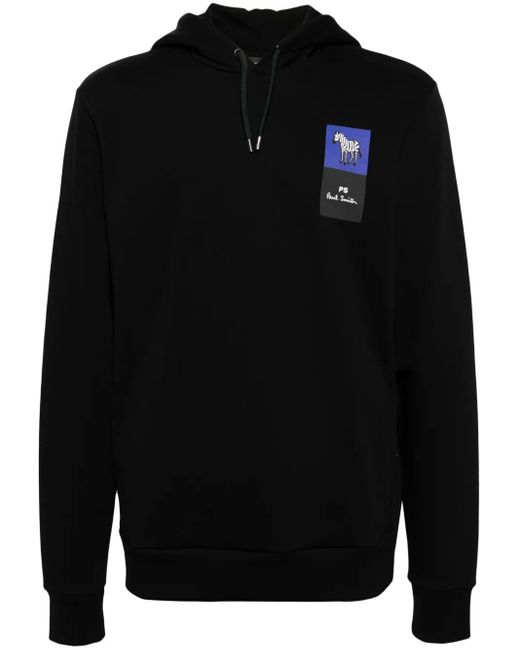 Paul Smith Black Logo-Print Organic Cotton Hoodie for men