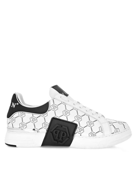 Philipp Plein Phantom Kicks Low-Top Sneakers Met Monogram-Patroon in het Metallic