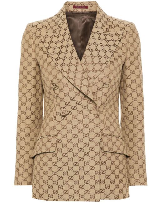 Gucci Double breasted Blazer With Monogram in Natural Lyst Canada