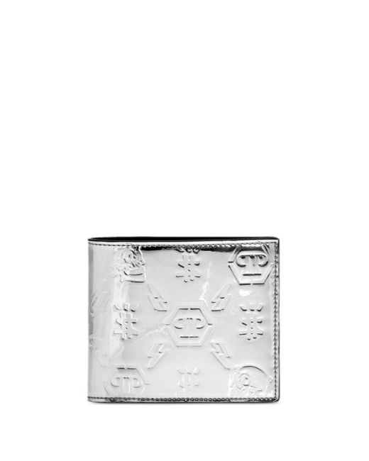 Philipp Plein White Monogram-embossed Metallic Wallet for men