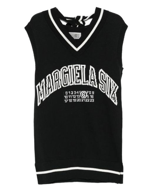 MM6 by Maison Martin Margiela Top Met Geborduurd Logo En V-Hals in het Black