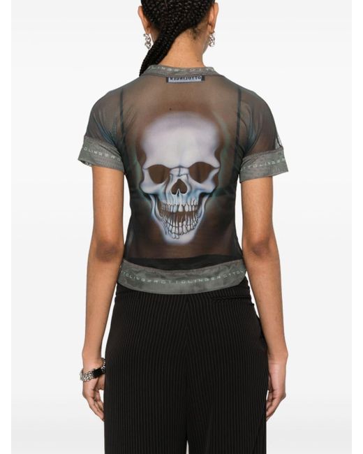 OTTOLINGER Gray Skull-print Mesh T-shirt