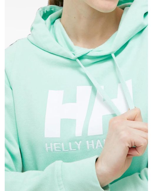 Helly Hansen Green Logo-Print Pouch-Pocket Hoodie