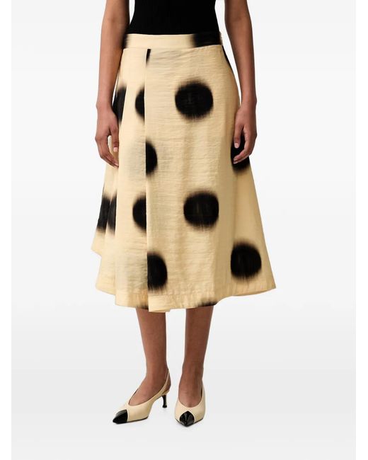 Stine Goya Natural Polka-Dot Pleated Midi Skirt