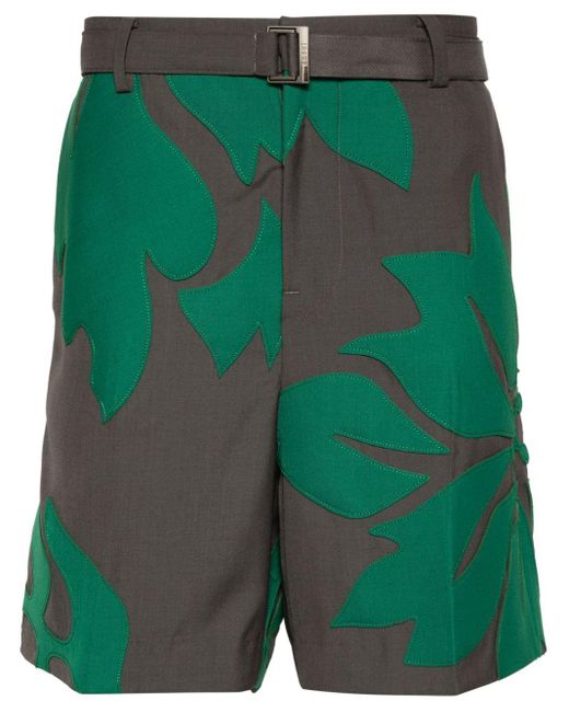 Sacai Klassische Shorts mit Blumen-Patches in Green für Herren