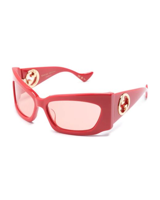 Gucci Pink Interlocking G Rectangle-Frame Sunglasses