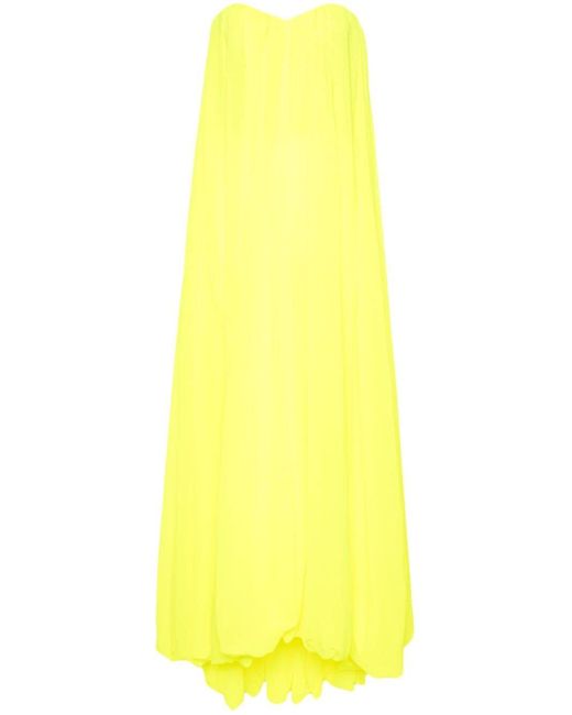 Oscar de la Renta Yellow Bustier Strapless Maxi Dress