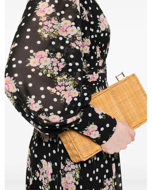 Nissa Black Printed Midi Dress