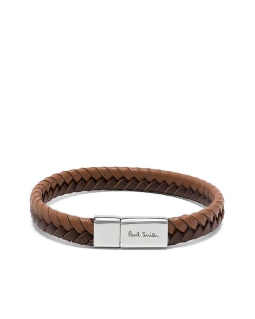 Paul Smith Brown Braided Leather Bracelet for men