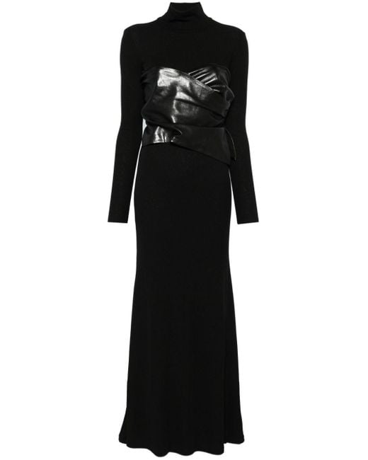 Nanushka Black Draped-Panel Roll-Neck Maxi Dress