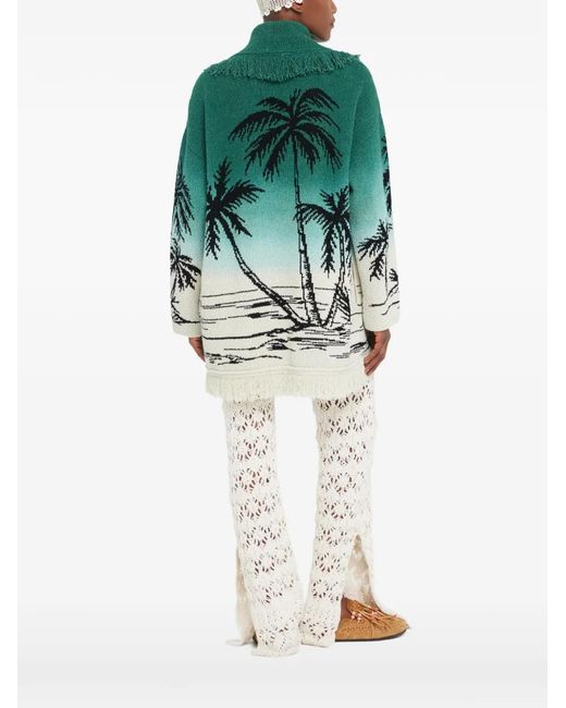 Alanui Green Wave Bloom Fringed Cardi-Coat