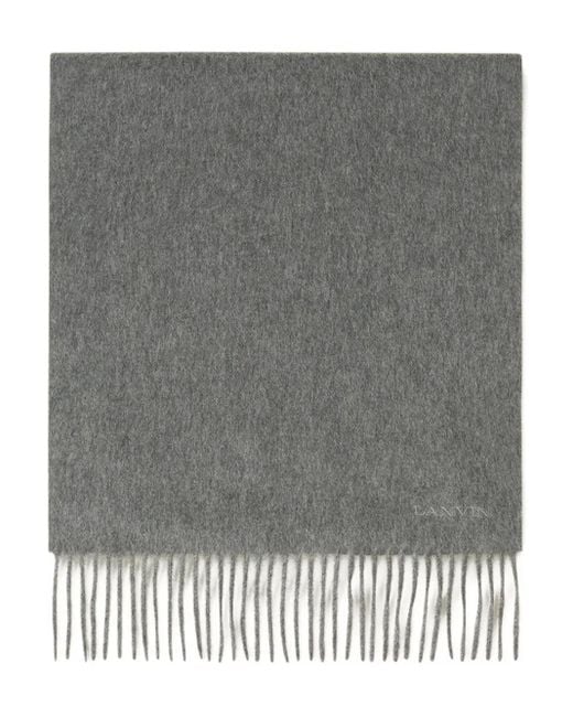 Lanvin Gray Fringed Wool Scarf for men