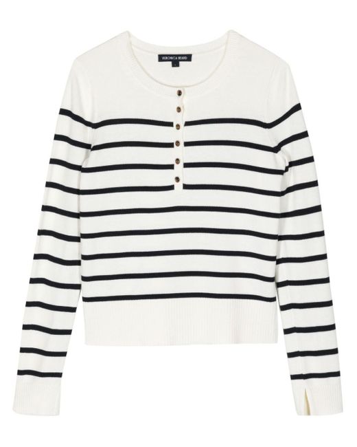 Veronica Beard White Dianora Striped Knitted Top