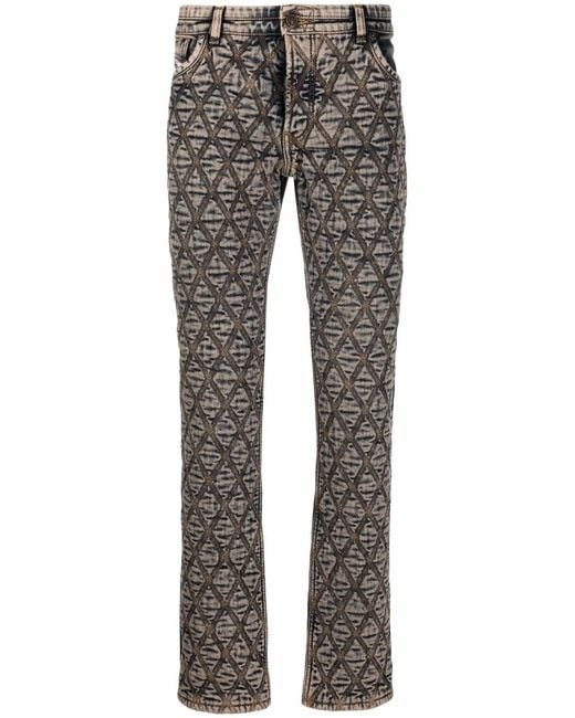 DIESEL Gray Diamond Embroidered Slim Fit Jeans for men