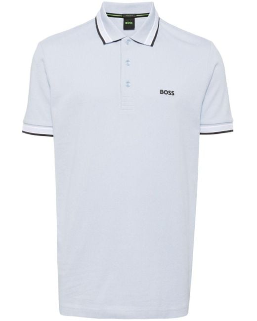 Logo-embroidered cotton polo shirt Boss pour homme en coloris White