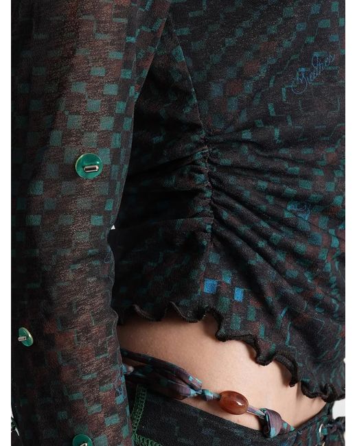 Siedres Black Checkered Ruched Top