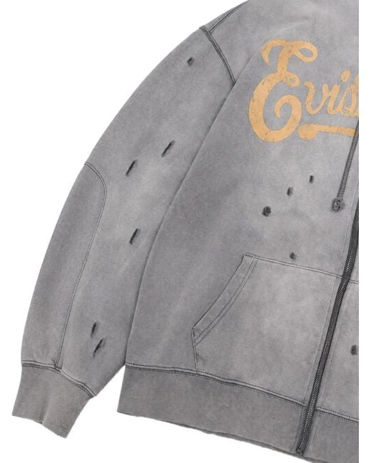 Evisu Gray Genes Logo Distressed Hoodie for men