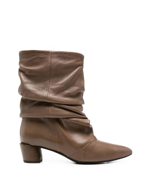 Liska Brown Ruched Pointed-Toe Boots