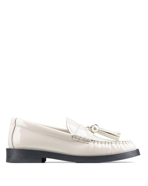 Jimmy Choo White Addie Pearl-embellished Leather Loafers