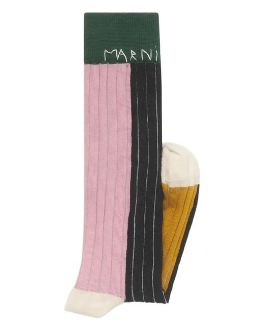Marni Green Ribbed Knee-High Socks